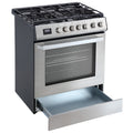 30 Inch Gas Range Angle View with Drawer Open